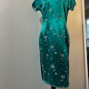 Teal Chinese Traditional Short Sleeve Dress Size 6